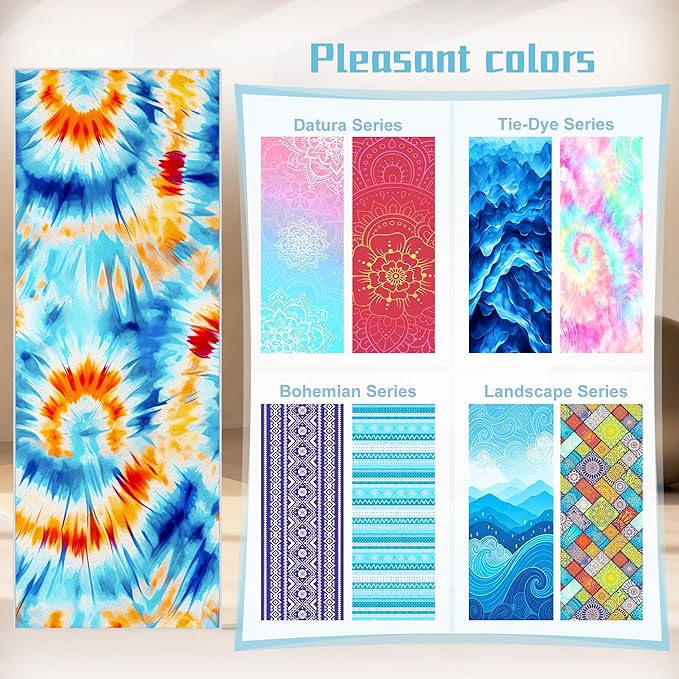 Yoga Mat Towel,Hot Yoga Towel High-Definition Pattern,Machine Washable with Ultra-Absorbent Yoga Towels for Hot Yoga Non Slip for Fitness,Exercise,Pilates,72 x 27 in,Blue& Orange