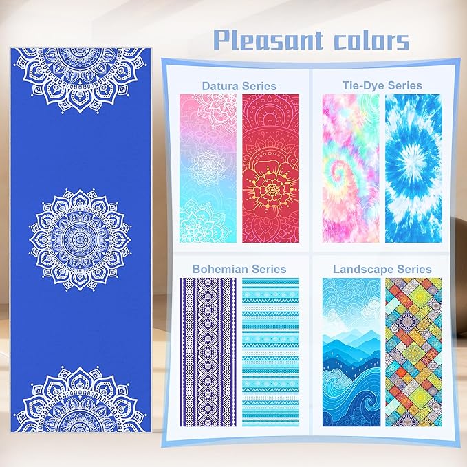 Yoga Towel,Absorbent Yoga Mat Towel for Hot Yoga Non Slip,Stylish Prints,Ideal for Workouts,Hot Yoga,Bikram,Pilates Equipment,72 x 27 in,Blue Mandala