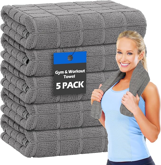 HOMERHYME Microfiber Gym Towels, 5 Pack Yoga Towels, 16 x 27 Inch Quick Dry Hand Towels, Absorbent Towel Set for Fitness Workout Beach Travel Sweat, Home Gym Accessories for Women & Men