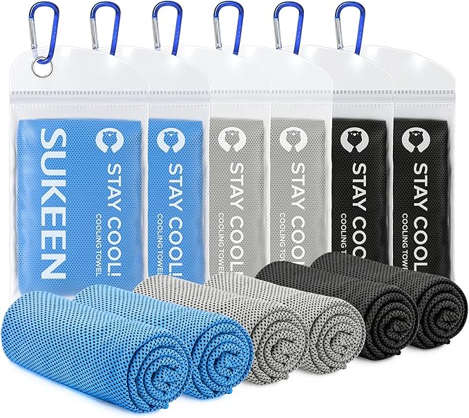 Sukeen Cooling Towels for Neck and Face (40" x 12"), Cooling Towel 6 Pack, Microfiber Best Sports Cooling Cool Towels for Hot Weather, Soft Breathable Cooling Towels for Sweat Athletes Men Women