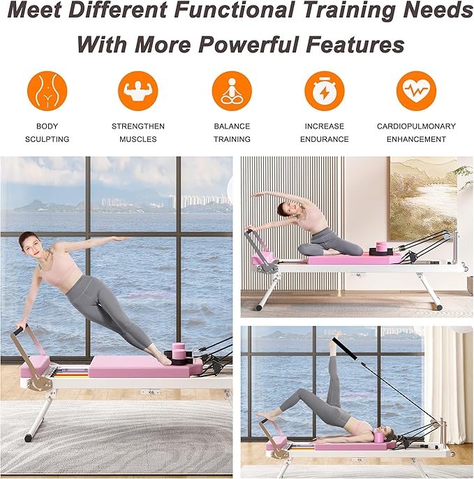 Pilates Reformer Workout Machine for Home Gym，Foldable Home, Yoga Studio，Suitable for Advanced and Beginners Users, Up to 330.5 lbs Weight Capacity