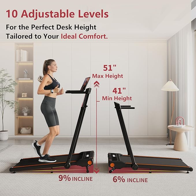 Treadmill with Incline, 3 in 1 Under Desk Treadmill Walking Pad with Removable Desk Workstation 3.5HP Foldable Compact Walking Treadmills for Home Small Office with Wristband Remote Control