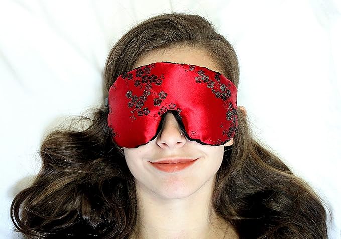 Handmade Weighted Sleep Eye Mask Yoga Pillow - Flax Seed Fill - Lavender Scented - Red Moon Bloom - TEMFL-RB