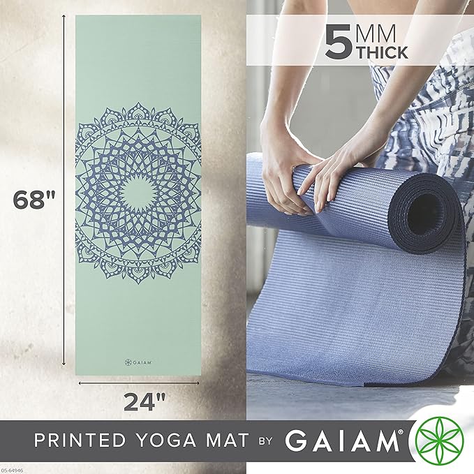 Gaiam Yoga Mat - Premium 5mm Print Thick Non Slip Exercise & Fitness Mat for All Types of Yoga, Pilates & Floor Workouts (68" x 24" x 5mm)