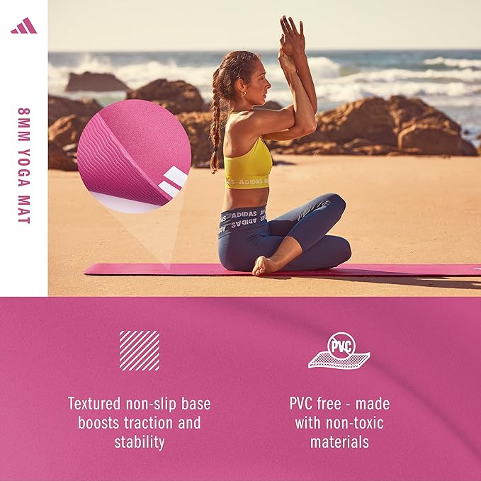 adidas Yoga Mat - Eco Friendly - Non Slip, Durable Textured Surface, 8mm