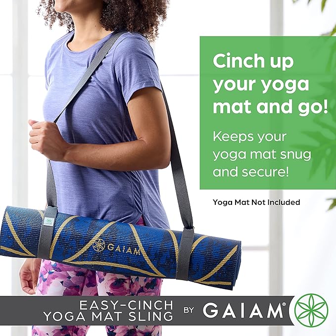 Gaiam Easy-Cinch Yoga Mat Sling - Durable Carrying Strap for Yoga Mat with Metal D-Rings for Secure Fit (No Mat Included)