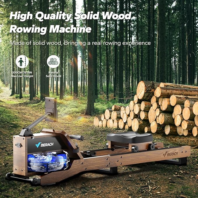 MERACH Water Rowing Machines for Home, Foldable Row Machine with 400LBS Weight Capacity, Dedicated Monitor and Comfortable Seat, Free MERACH App for Immersive Water Rower