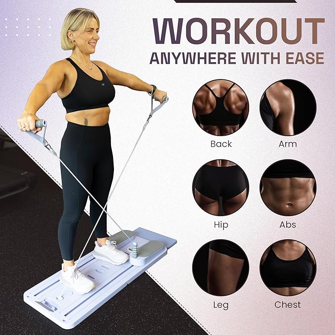 Premium Pilates Reformer Board – Foldable Portable Pilates Machine with Push-Up Bars, Pilates Bar & Resistance Bands for Full-Body Home Workout, Core Strength & Travel Fitness