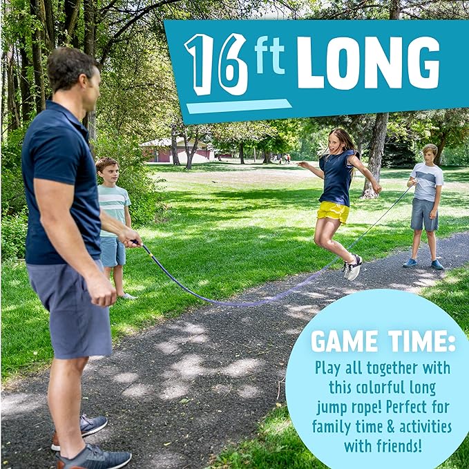 Just Jump It 16' Foot Single Jump Rope for Kids Women and Men - Active Outdoor Youth Fitness Excersing Equipment - Double Dutch Length Gym Accessories