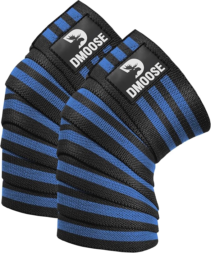 DMoose Fitness Knee Sleeves for Weightlifting (Pair) 78” Knee Wraps for Joint Support, Squats & Powerlifting - Gym Brace Straps for Joint Stability & Pain Relief, USPA & IPL Approved for Men and Women