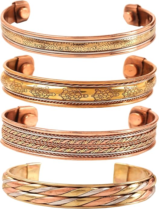 Copper Bracelet Tibetan Style. Hand Forged with Solid and High Gauge Copper Jewelry Cuff for Women Men. Combo of Different Designs