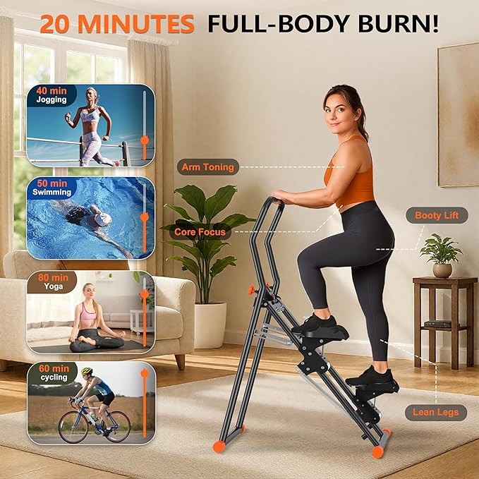 EPHESPORT Stair Stepper for Home Gym, 2.0 Stair Climber Machine with 3-Level Adjustable Resistance, Non-Slip Pedals, Digital Monitor & Phone Holder, Full-Body Cardio Workout Equipment for Women & Men