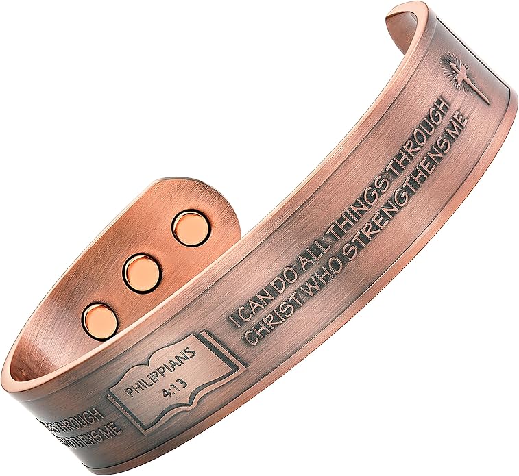 Willis Judd Philippians 4:13 Prayer for Strength Men's Pure Copper Magnetic Bracelet Bangle