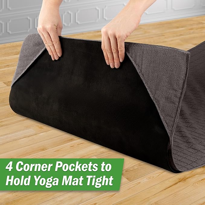 Yoga Mat Towel and Gym Towel Set - 2-Piece Non Slip Set for Hot Yoga, Pilates, and Gym - 72” x 24” Sweat Absorbent and Quick Drying Blanket with Corner Pockets for Mats by Wakeman (Gray)