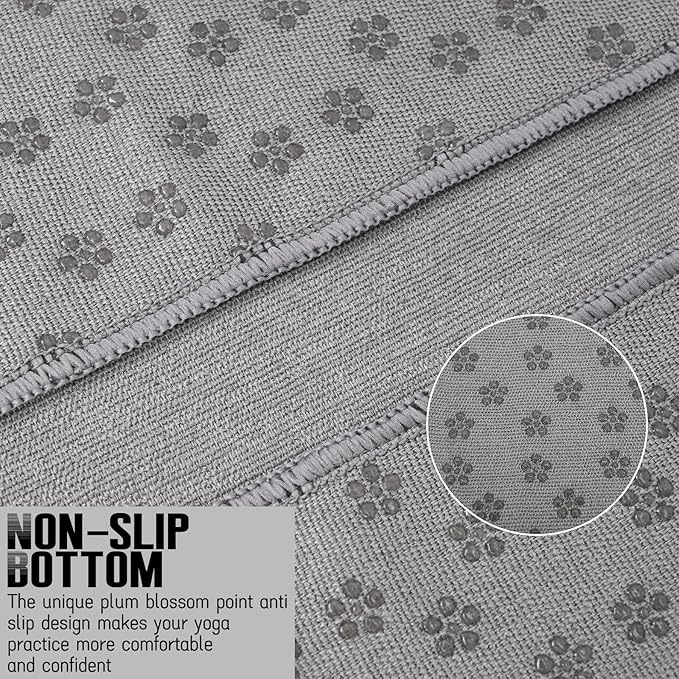 3 Pack Hot Yoga Towels with Plum Blossom Dots, Dark Grey Non-Slip Yoga Mat Towel, Super-Absorbent Soft Suede Microfiber Towel for Hot Yoga, Pilates, Bikram and Exercise Workout(24" x72",Dark Grey)