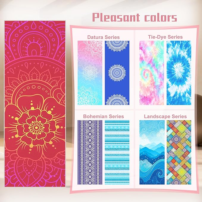 Yoga Towel,Absorbent Yoga Mat Towel for Hot Yoga Non Slip,Stylish Prints,Ideal for Workouts,Hot Yoga,Bikram,Pilates Equipment,72 x 27 in,Red Flowers