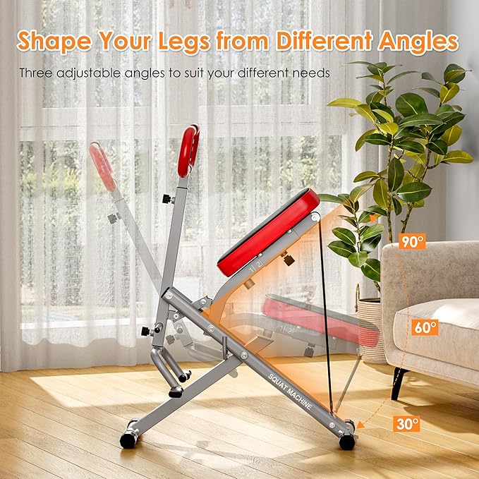 Squat Machine for Home Gym, Squat Rowing Machine with Adjustable Resistance and Optional Full Motion, Squat Assist Trainer for Glutes