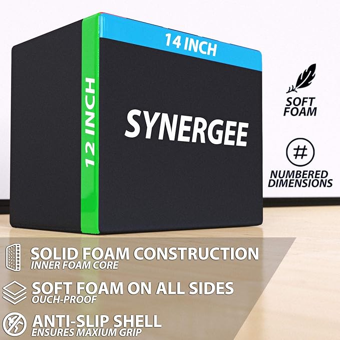 Synergee 3 in 1 Soft Plyometric Jump Box for Jump Training and Conditioning. Ouch Proof Plyo Box All in One Jump Trainer. Size - 16/14/12