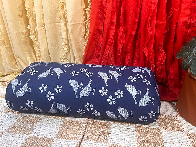 Yoga Pillow Cover with Carry Bag, Rectangular Meditation Pillow, 100% Cotton for Restorative Yoga,Blue