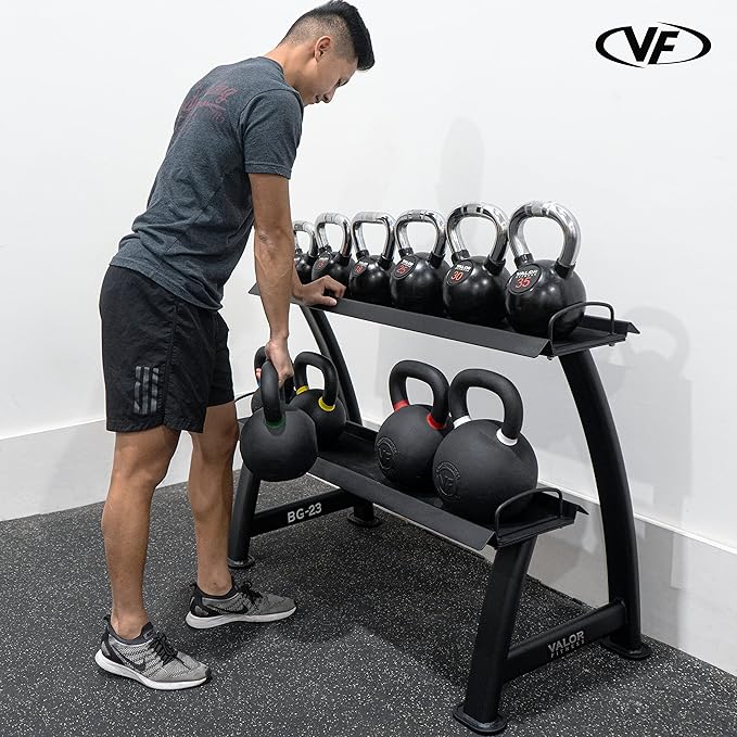 Valor Fitness 2-Tier Kettlebell Storage Rack – Heavy Duty Weight Holder, Organize Gym Equipment, 600 lb Max Weight Capacity for Dumbbells, Kettlebells & Fitness Gear