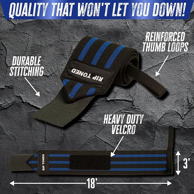 Rip Toned Wrist Wraps for Weightlifting – USPA & USAPL Approved 18" Wrist Straps for Powerlifting – Adjustable, Durable Gym Wraps with Thumb Loop – Quality Support for Men & Women