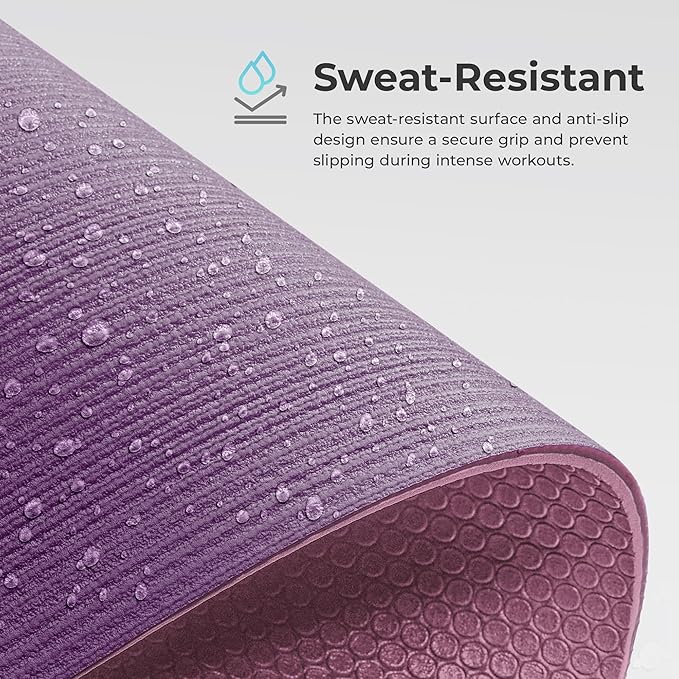 Sunny Health & Fitness Non-Slip Yoga Mat – Durable, Anti-Tear, Lightweight, Cushioned Support for Yoga, Pilates, Stretching Exercises, Meditation and Floor Workouts | Multiple Sizes & Colors
