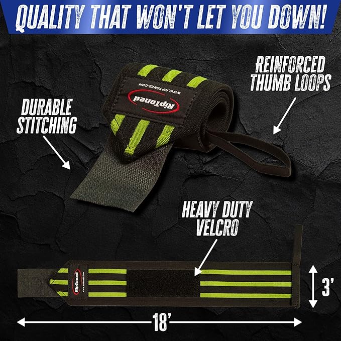 Rip Toned Wrist Wraps for Weightlifting – USPA & USAPL Approved 18" Wrist Straps for Powerlifting – Adjustable, Durable Gym Wraps with Thumb Loop – Quality Support for Men & Women