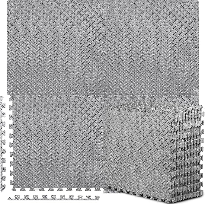 BEAUTYOVO Puzzle Exercise Mat with 12/24/48 Tiles Interlocking Foam Gym Mats, 24'' x 24'' EVA Foam Floor Tiles, Protective Flooring Mats for Gym Equipment