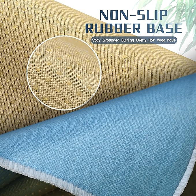 Hot Yoga Towel Non-Slip, 2 Pack Thick & Soft Yoga Mat Towel, Sweat Absorbent, with Grip Dot, 72" x 26", Yoga Towel for Hot Yoga, Pilates, Fitness and Gym Workouts, Sky Blue