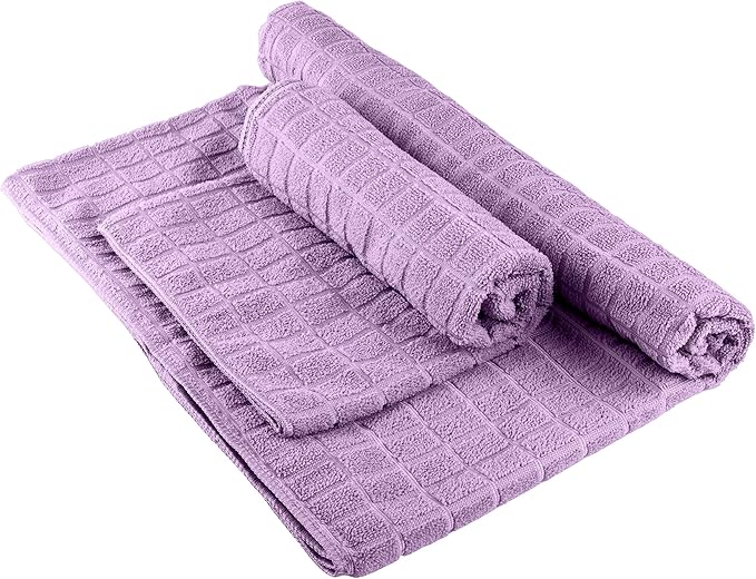 Yoga Mat Towel and Gym Towel Set - 2-Piece Non Slip Set for Hot Yoga, Pilates, and Gym - 72” x 24” Sweat Absorbent and Quick Drying Blanket with Corner Pockets for Mats by Wakeman (Violet)