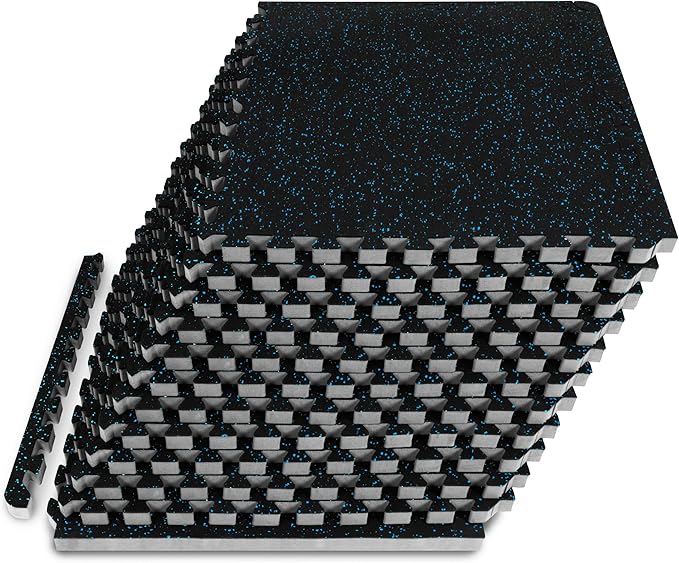 ProsourceFit Rubber Top Exercise Puzzle Mat ½-inch or ¾-inch, EVA Foam Interlocking Tiles for Home Gym Protective Flooring for Equipment and Workouts, Available in 24 SQ FT or 48 SQ FT