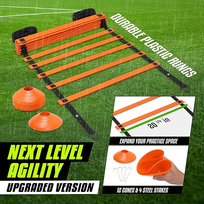 Yes4All Agility Ladder – Adjustable Speed & Agility Training Equipment for All Ages – Durable, Portable, Multiple Combo Sets Available