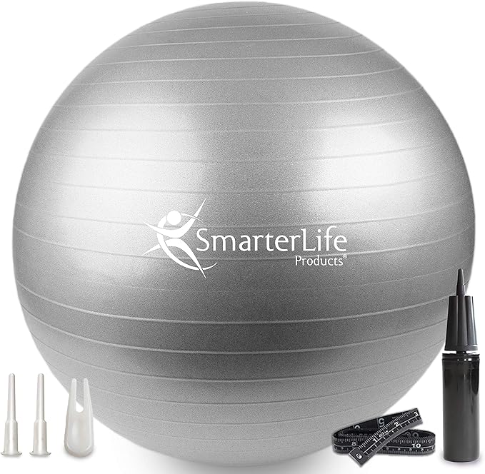 SmarterLife Exercise Ball Yoga Ball for Fitness, Balance, Stability, or Pregnancy, Gym Ball for Core Workout, Physical Therapy, Yoga Ball Chair for Office, Anti-Slip Anti-Burst