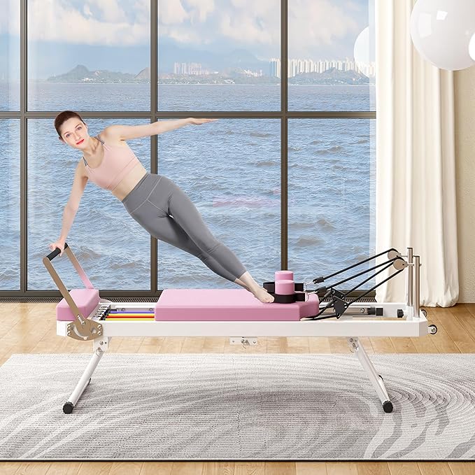 330 LBS Capacity Pilates Reformer, Foldable Pilates Core Bed Machine Equipment for Home Use and Yoga Studio Gym Workout Commercial Fitness Equipment, Suitable for Advanced and Beginners Users