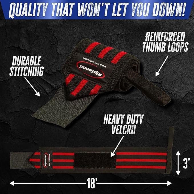 Rip Toned Wrist Wraps for Weightlifting – USPA & USAPL Approved 18" Wrist Straps for Powerlifting – Adjustable, Durable Gym Wraps with Thumb Loop – Quality Support for Men & Women