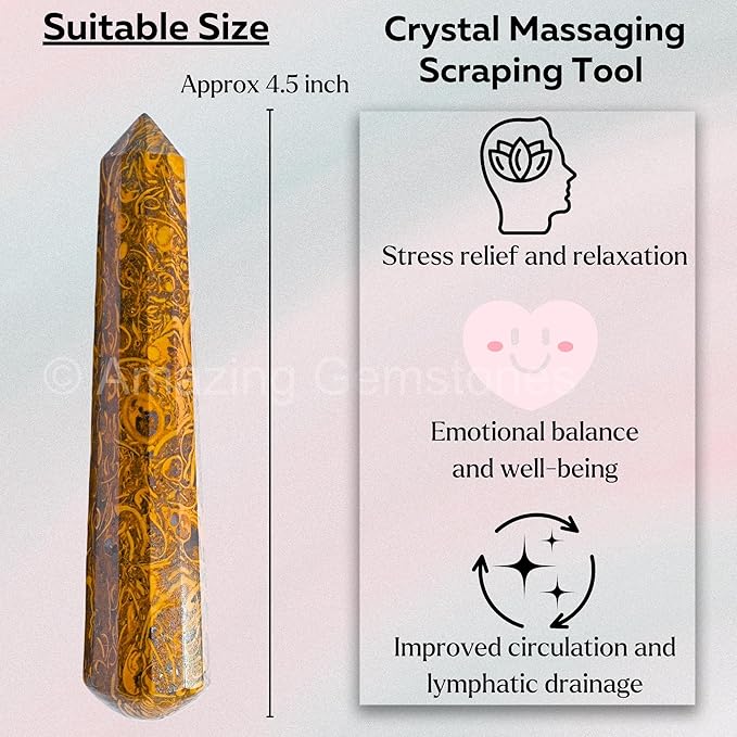Amazing Gemstone Mariyam Jasper Crystal Wand Massage Stick - Pelvic Wand Gua Sha for Adults - Crystals and Healing Stones Massage Wands for Adults Gifts (Pointed)