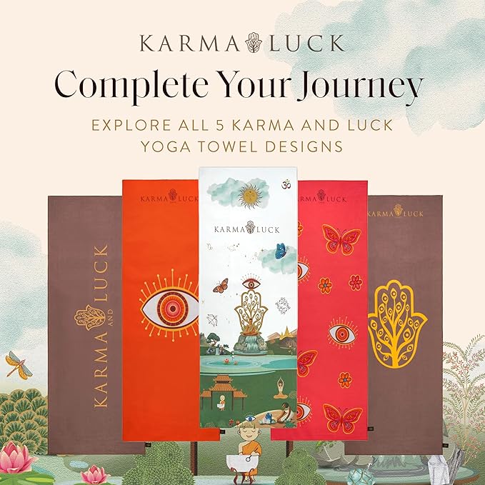 KARMA AND LUCK Radiant Protection Yoga Towel, Absorbent, Non-Slip Hot Yoga Mat Towel, Silicone Grip & Soft Terry Suede for Spiritual Energy Shield & Clarity, 26” x 72”
