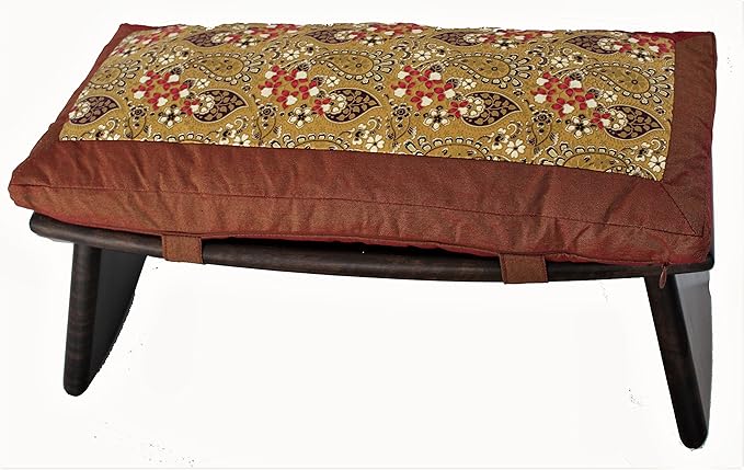 Meditation Bench & Cushion Set - Folding Seiza - Paisley Saffron