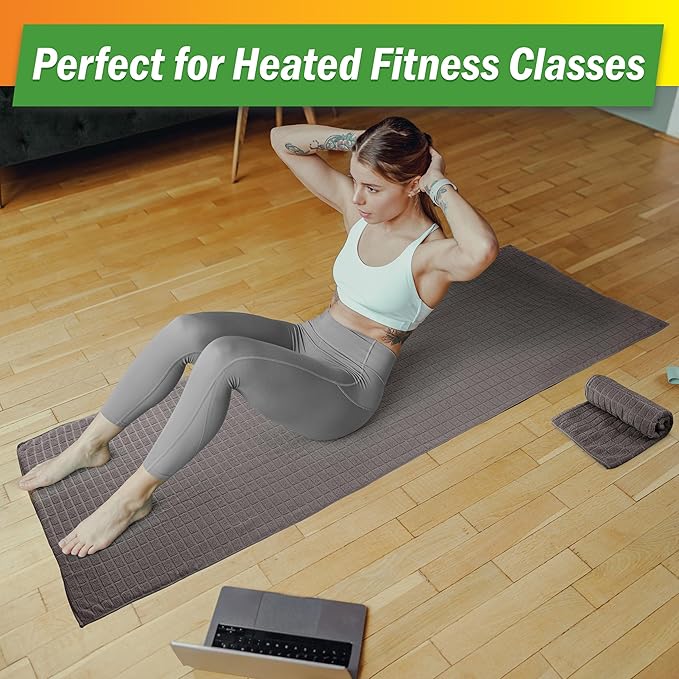 Yoga Mat Towel and Gym Towel Set - 2-Piece Non Slip Set for Hot Yoga, Pilates, and Gym - 72” x 24” Sweat Absorbent and Quick Drying Blanket with Corner Pockets for Mats by Wakeman (Gray)