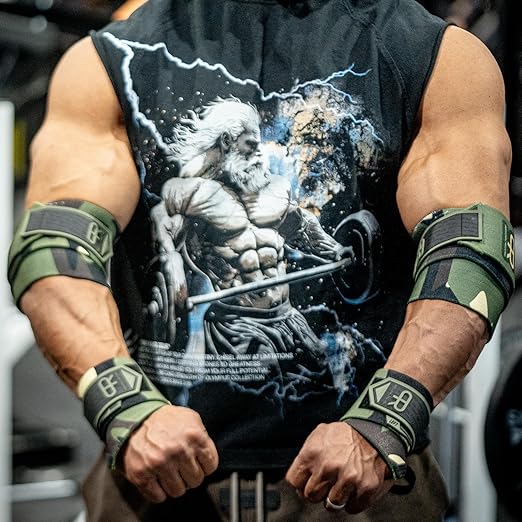 Elbow Wraps for Weightlifting - Heavy Duty Construction, 25% More Elasticity, Reinforced Stitching, Extra Wide Fastener, Easy to Adjust, (Digital Green Camo)