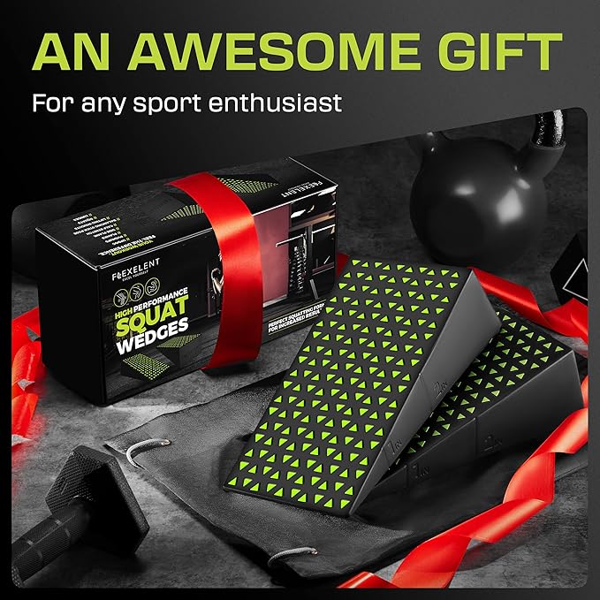 Squat Wedge Block Pair - Heel Elevated Squat Wedge for Deeper Squats, Heavy Lifting and Better Form - 17° Angle Exercise Wedges, Slant Board for Squats with Carry Backpack
