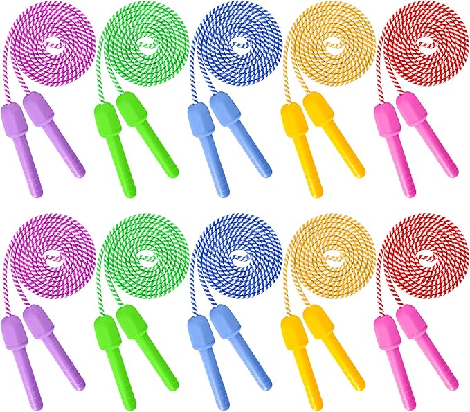 10 Pack Kids Jump Rope, Colorful Nylon Skipping Ropes for Children, 7.87FT Adjustable Length, 5.51IN Handles, Lightweight Skipping Ropes Set for Indoor & Outdoor Play Fitness School Activities