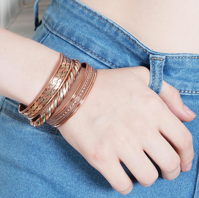 Touchstone copper bracelets | gift for men women |adjustable 100% pure solid real magnetic jewelry | handmade bracelet set combo | rope braided tibetan bangles.