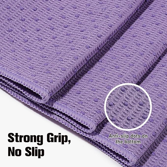 MoKo Hot Yoga Towel, Non-Slip Yoga Mat Towel with Grip Dots, 74.4"×27.3" Yoga Mat Cover for Pilates, Fitness, Meditation, Swimming Pool, Beach, Travel Yoga Mat with Corner Pockets