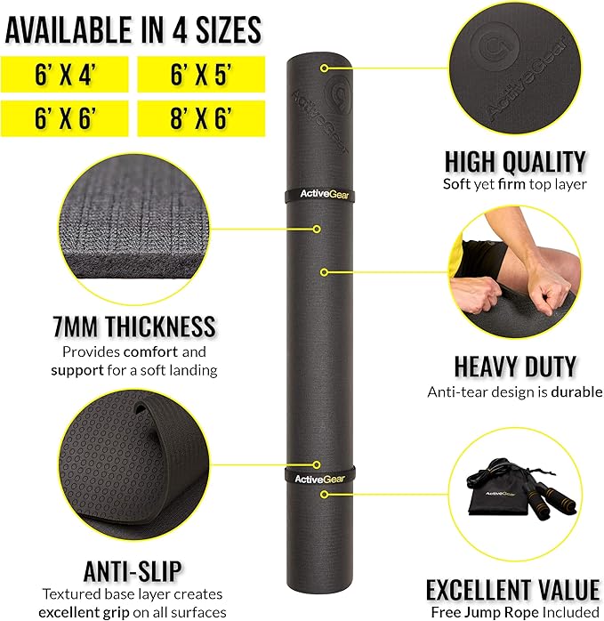 ActiveGear Large Exercise Mat for Home Workout | Workout Gym Flooring for Home Gym | Rubber Workout Mat - 6 x 4 ft