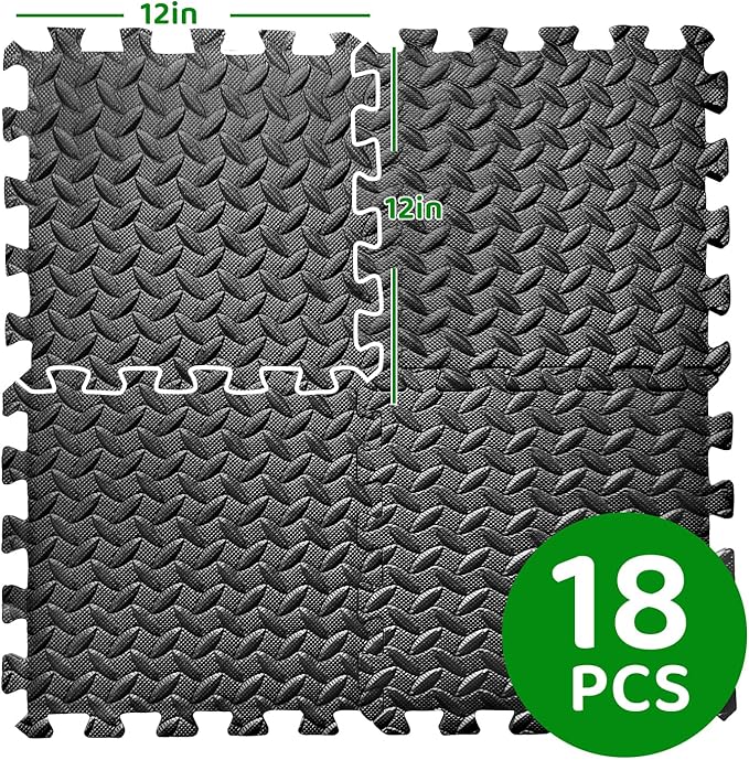 3x6 Feet Interlocking Foam Floor Mats (18-Pack) - 0.4"（10mm Thick Gym Mats for Home Workouts, Exercise & Play - Puzzle Tiles for Home Gym, Yoga, Kids Area.