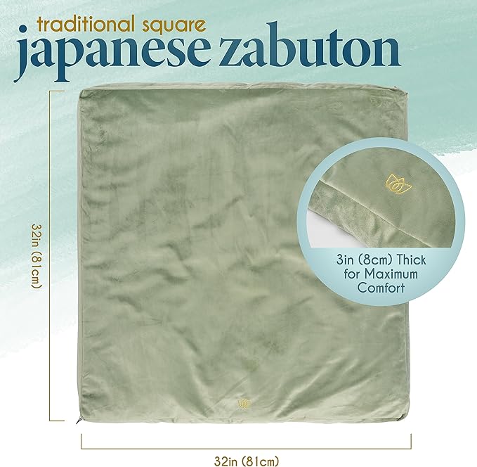 Florensi Meditation Mat Zabuton, Velvet Floor Cushions for Sitting, Meditation Cushions and Pillows with 100% Cotton Insert, Yoga Cushion for Women and Men