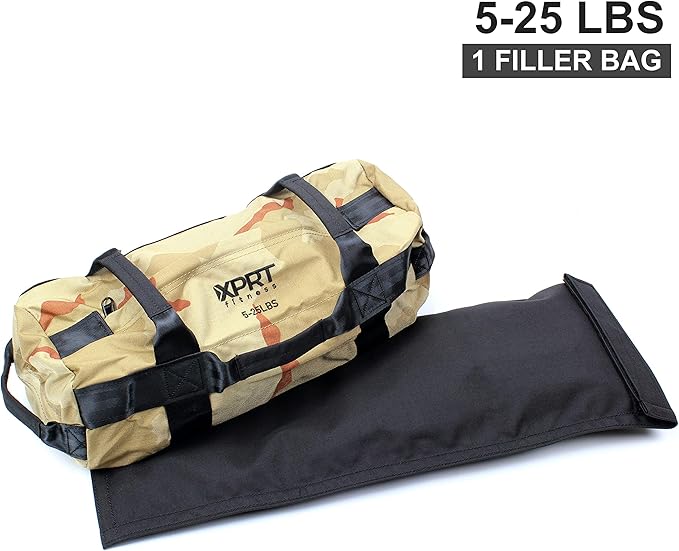 XPRT Fitness Workout Sandbag for Heavy Duty Workout Cross Training 7 Multi-positional Handles - Color Army Green/Black/Camo