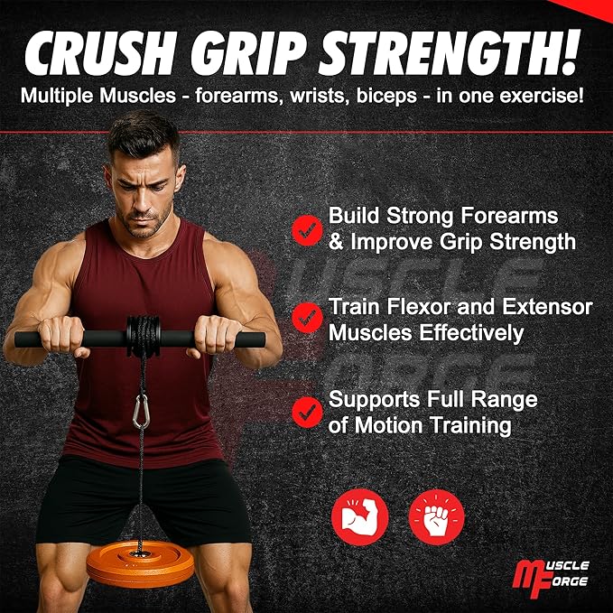 Wrist Roller & Forearm Strengthener, Forearm Exerciser Trainer for Men, Wrist and Grip Strengthener, Up to 130 LBS Load, Non-Slip Grip, 25mm/50mm Load Compatible Fore Arm Strength Trainer
