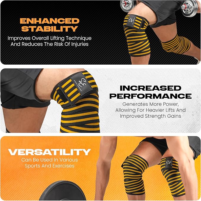 Special Essentials Knee Wraps for Weightlifting with Strap (2 Pack) - 72 Inches Flexible Support for Men & Women, for Powerlifting, Squats, Leg Press, and Cross Training